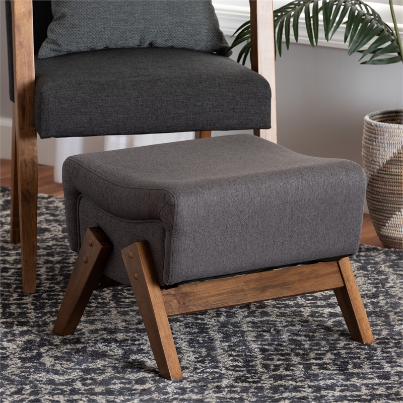 Baxton Studio Hanson Dark Gray Fabric and Walnut Brown Finished Wood Ottoman