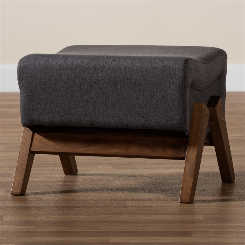 Baxton Studio Hanson Dark Gray Fabric and Walnut Brown Finished Wood Ottoman