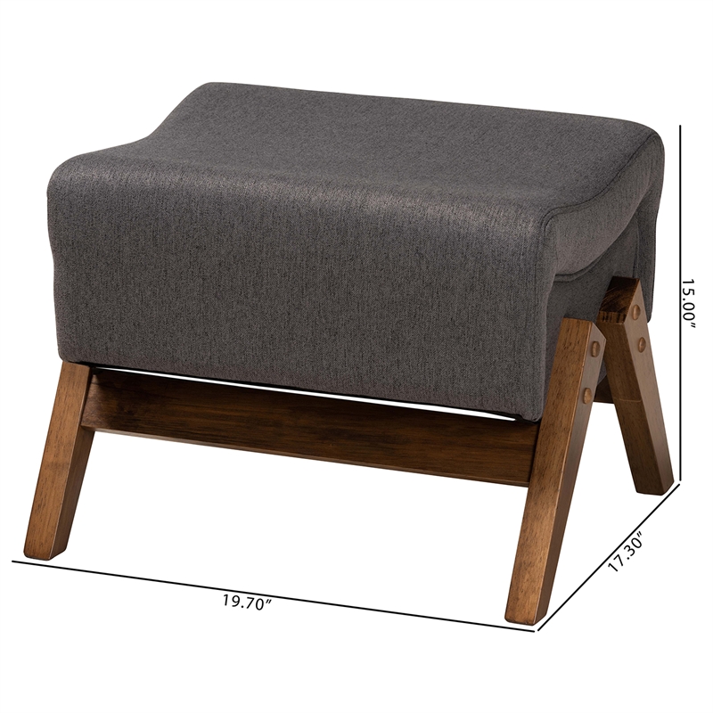 Baxton Studio Hanson Dark Gray Fabric and Walnut Brown Finished Wood Ottoman