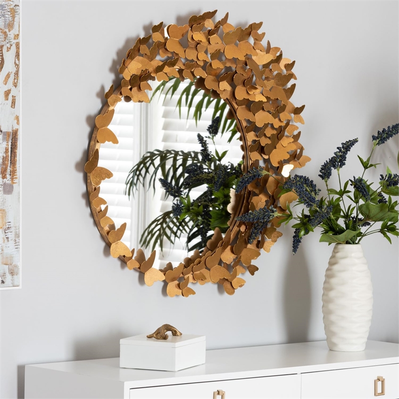 Baxton Studio Tauriel Antique Goldleaf Metal Butterfly Accent Wall Mirror