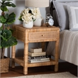 Baxton Studio Adelia Natural Rattan and Mahogany Wood 1-Drawer Nightstand
