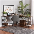 Baxton Studio Lydia Brown Wood and Black Metal L-Shaped Desk with Shelves
