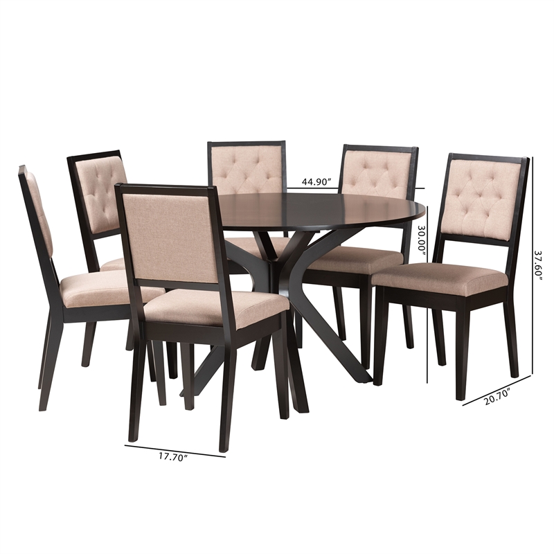 Baxton Studio Mana Sand Fabric and Dark Brown Finished Wood 7-Piece Dining Set