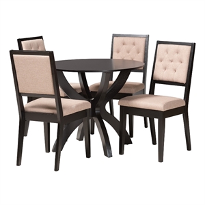 Baxton Studio Noe Sand Fabric and Dark Brown Finished Wood 5-Piece Dining Set