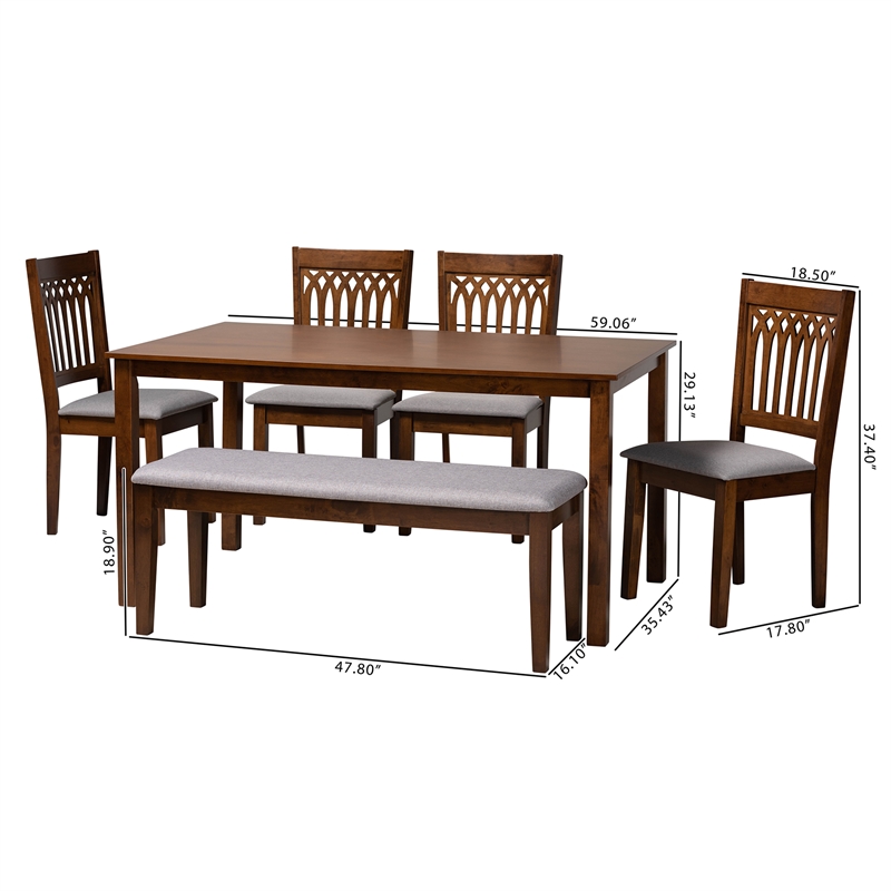 Baxton Studio Genesis Gray Fabric and Walnut Brown Wood 6-Piece Dining Set