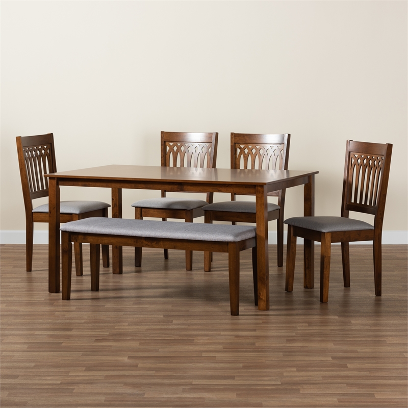 Baxton Studio Genesis Gray Fabric and Walnut Brown Wood 6-Piece Dining Set