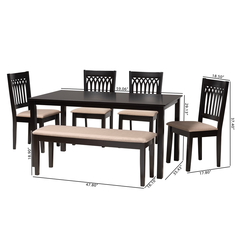Baxton Studio Genesis Beige Fabric and Dark Brown Wood 6-Piece Dining Set