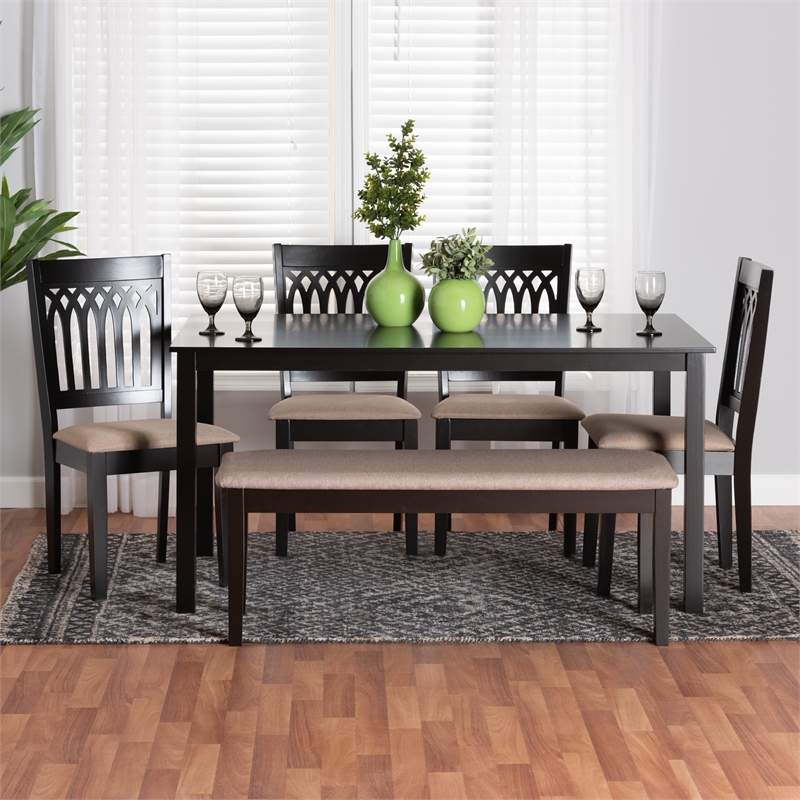 Baxton Studio Genesis Beige Fabric and Dark Brown Wood 6-Piece Dining Set