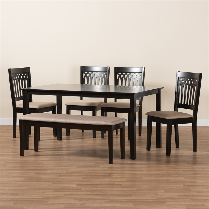 Baxton Studio Genesis Beige Fabric and Dark Brown Wood 6-Piece Dining Set