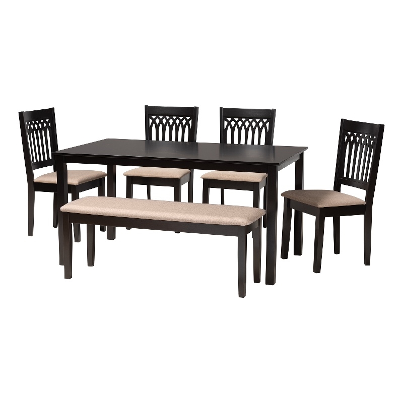 Baxton Studio Genesis Beige Fabric and Dark Brown Wood 6-Piece Dining Set