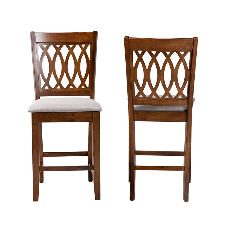 Baxton Studio Florencia Grey Fabric and Walnut Brown Wood Counter Stool