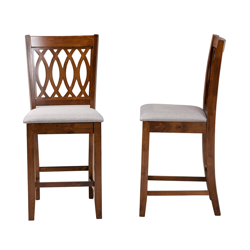 Baxton Studio Florencia Grey Fabric and Walnut Brown Wood Counter Stool