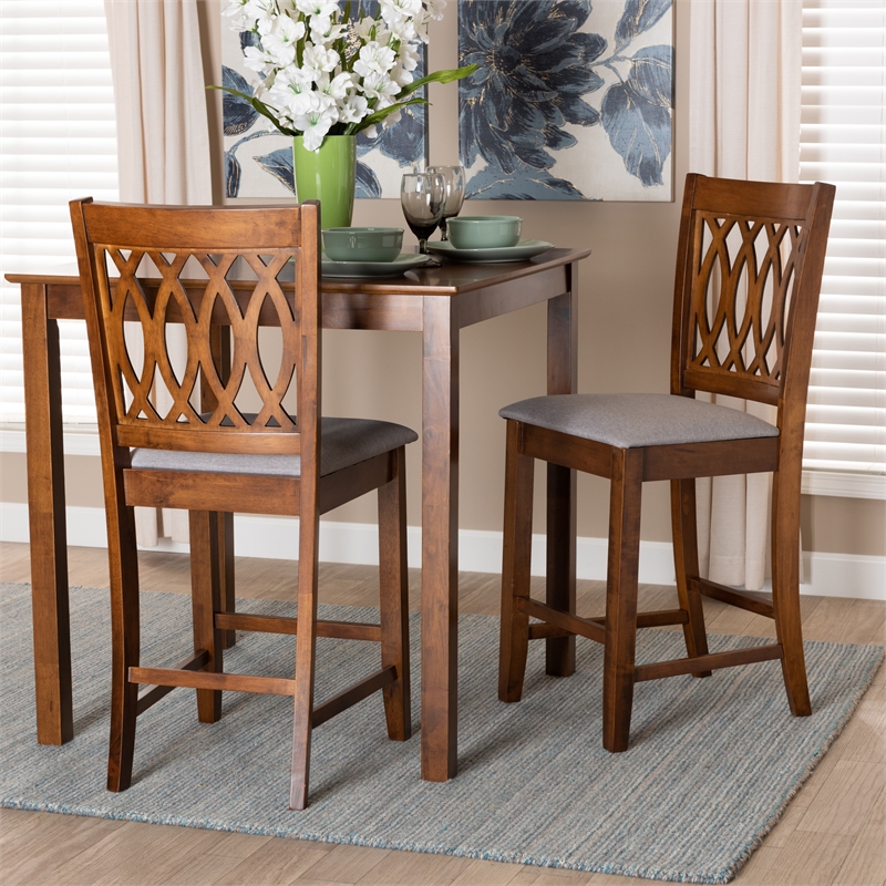 Baxton Studio Florencia Grey Fabric and Walnut Brown Wood Counter Stool