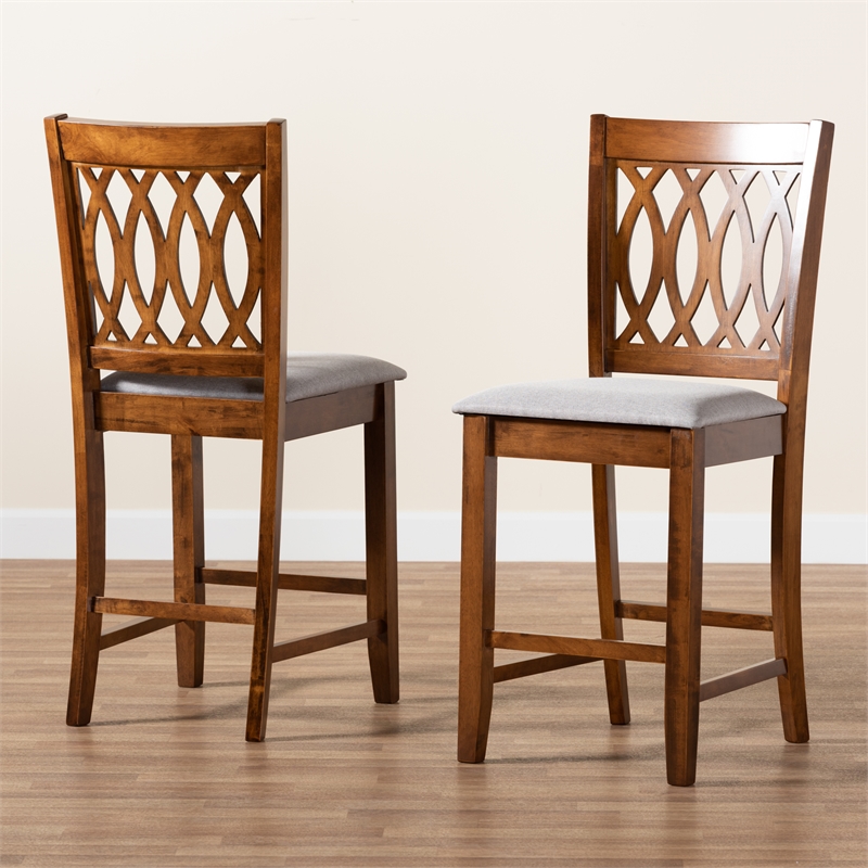 Baxton Studio Florencia Grey Fabric and Walnut Brown Wood Counter Stool