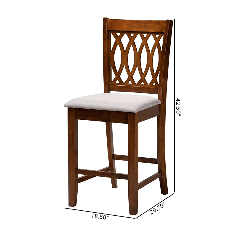 Baxton Studio Florencia Grey Fabric and Walnut Brown Wood Counter Stool