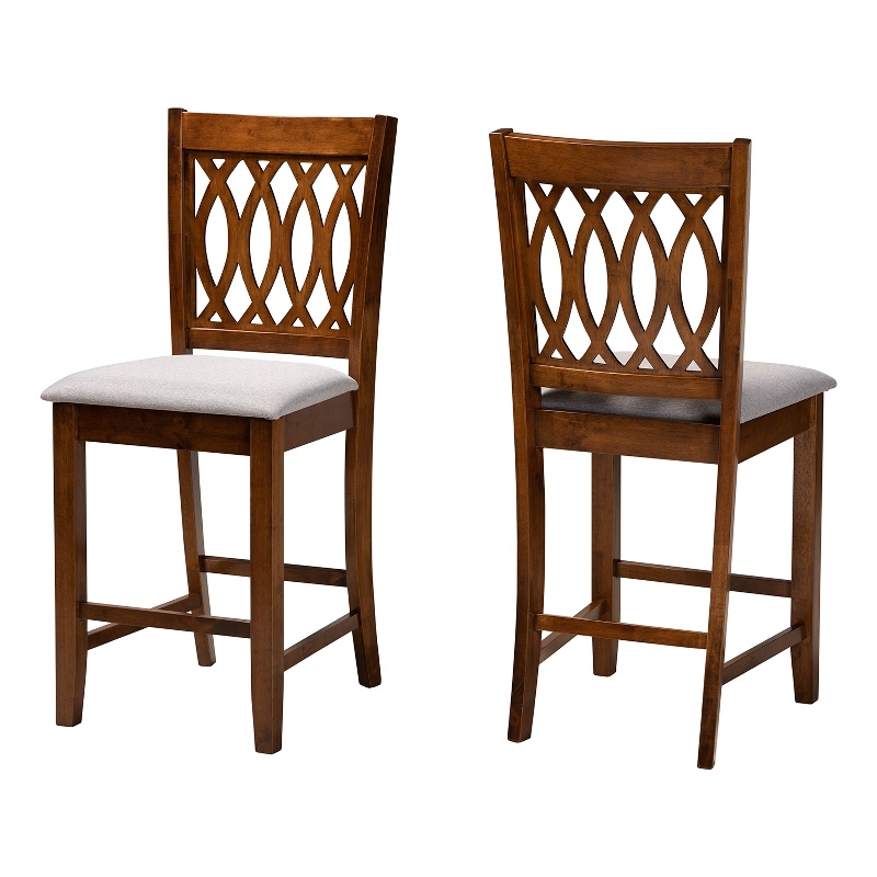 Baxton Studio Florencia Grey Fabric and Walnut Brown Wood Counter Stool