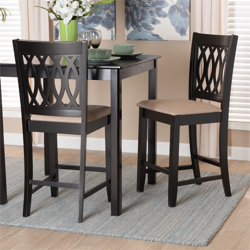 Baxton Studio Florencia Beige Fabric and Espresso Brown Wood Counter Stool