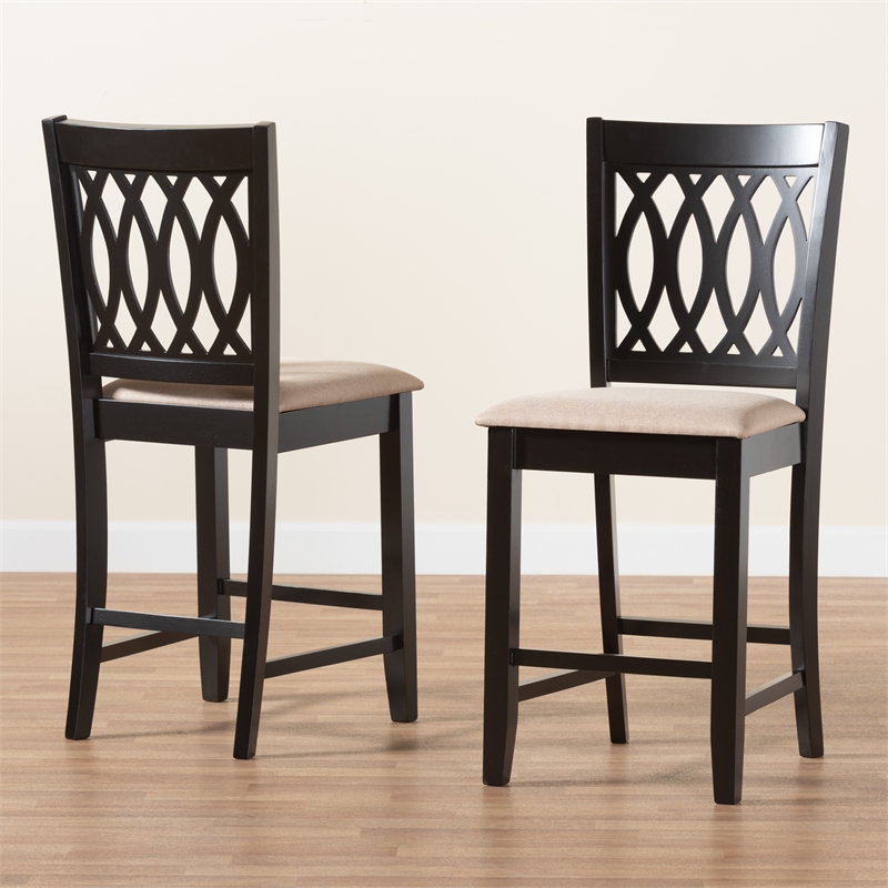 Baxton Studio Florencia Beige Fabric and Espresso Brown Wood Counter Stool