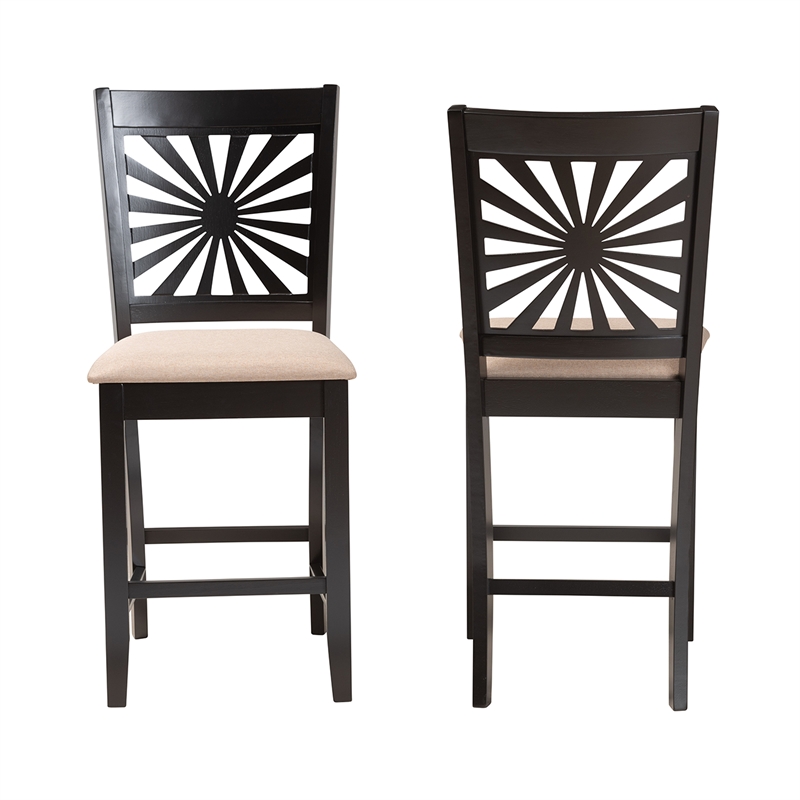 Baxton Studio Olympia Beige Fabric and Espresso Brown Wood Counter Stool