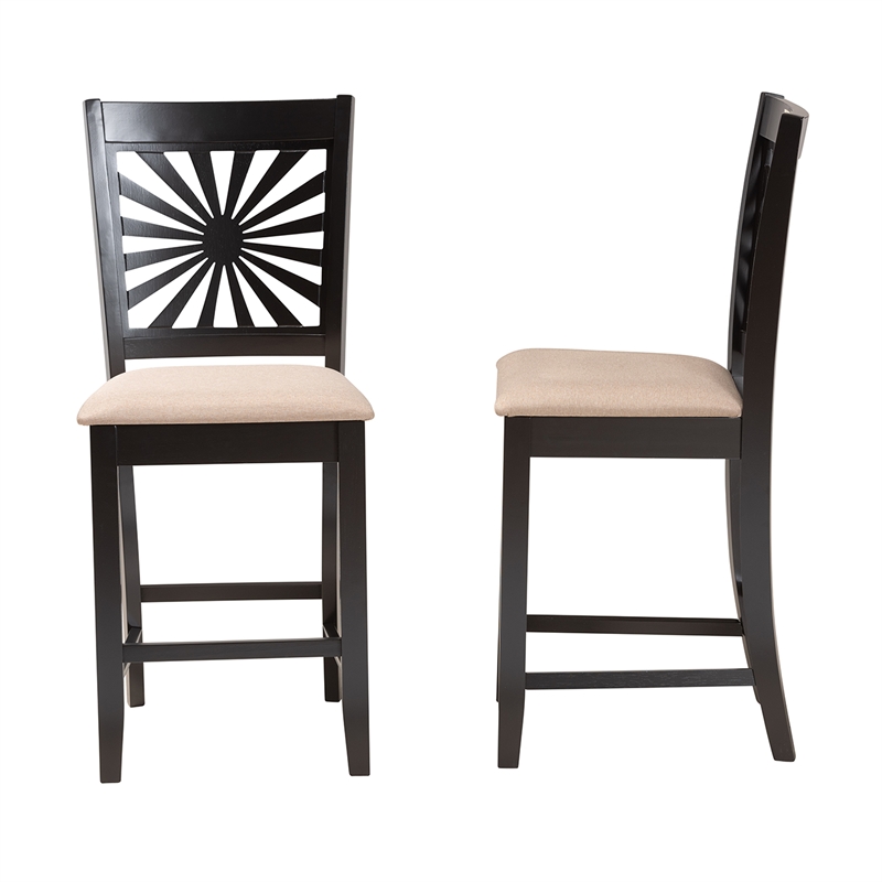 Baxton Studio Olympia Beige Fabric and Espresso Brown Wood Counter Stool