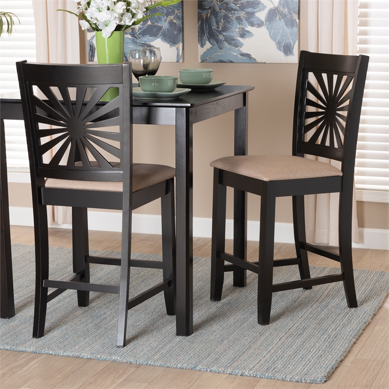 Baxton Studio Olympia Beige Fabric and Espresso Brown Wood Counter Stool