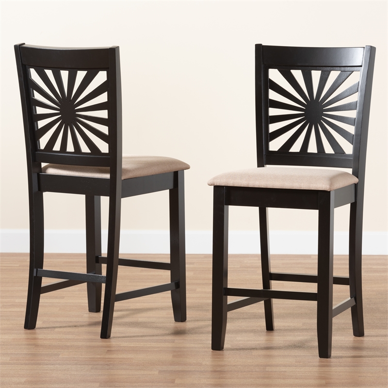Baxton Studio Olympia Beige Fabric and Espresso Brown Wood Counter Stool
