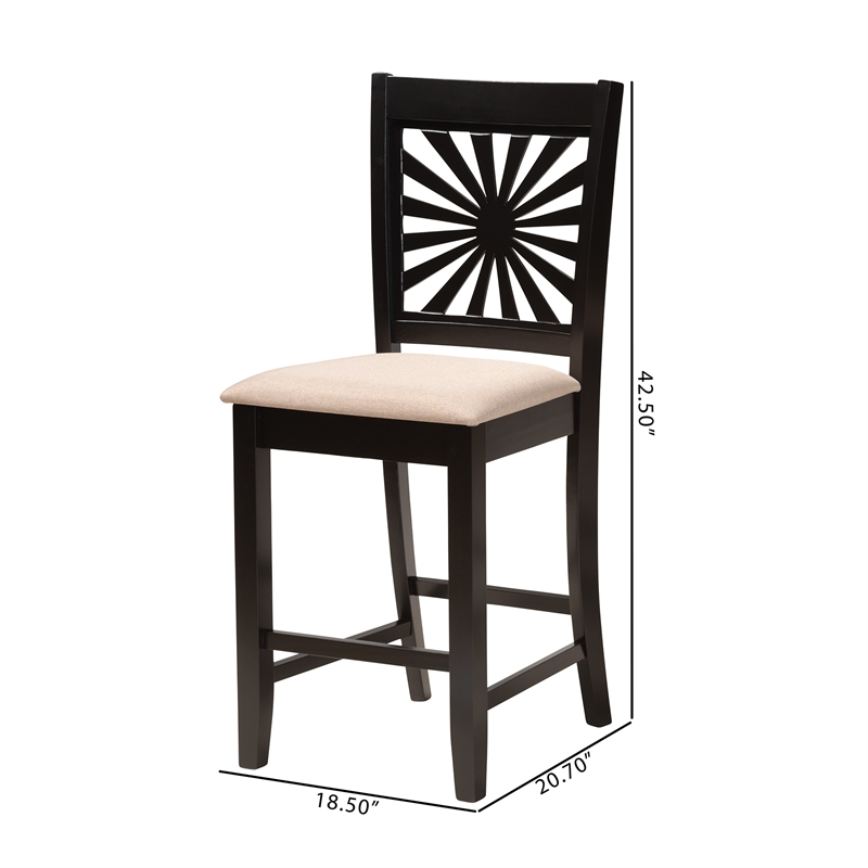 Baxton Studio Olympia Beige Fabric and Espresso Brown Wood Counter Stool