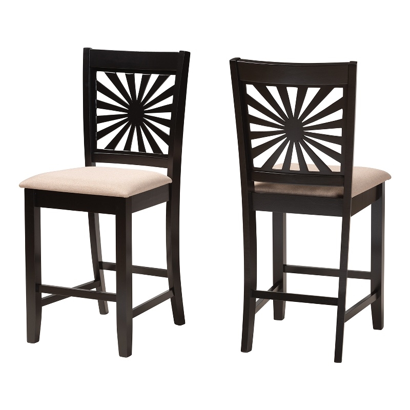 Baxton Studio Olympia Beige Fabric and Espresso Brown Wood Counter Stool