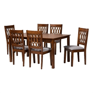Baxton Studio Florencia Grey Fabric and Walnut Brown Wood 7-Piece Dining Set