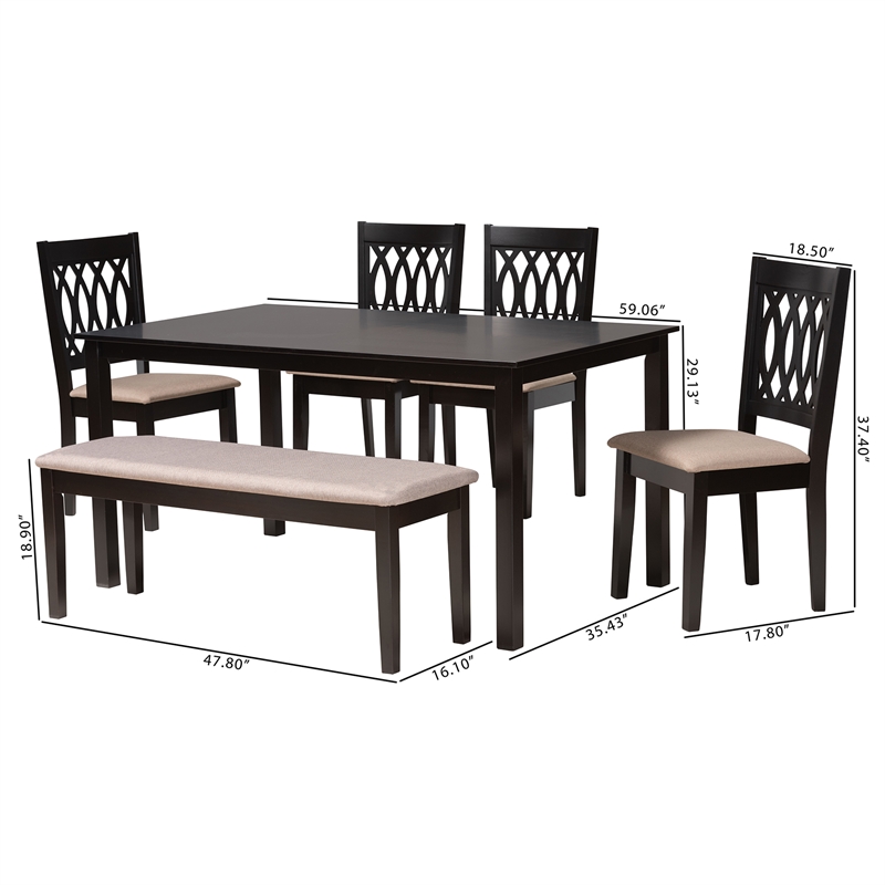 Baxton Studio Florencia Beige Fabric and Espresso Brown Wood 6-Piece Dining Set