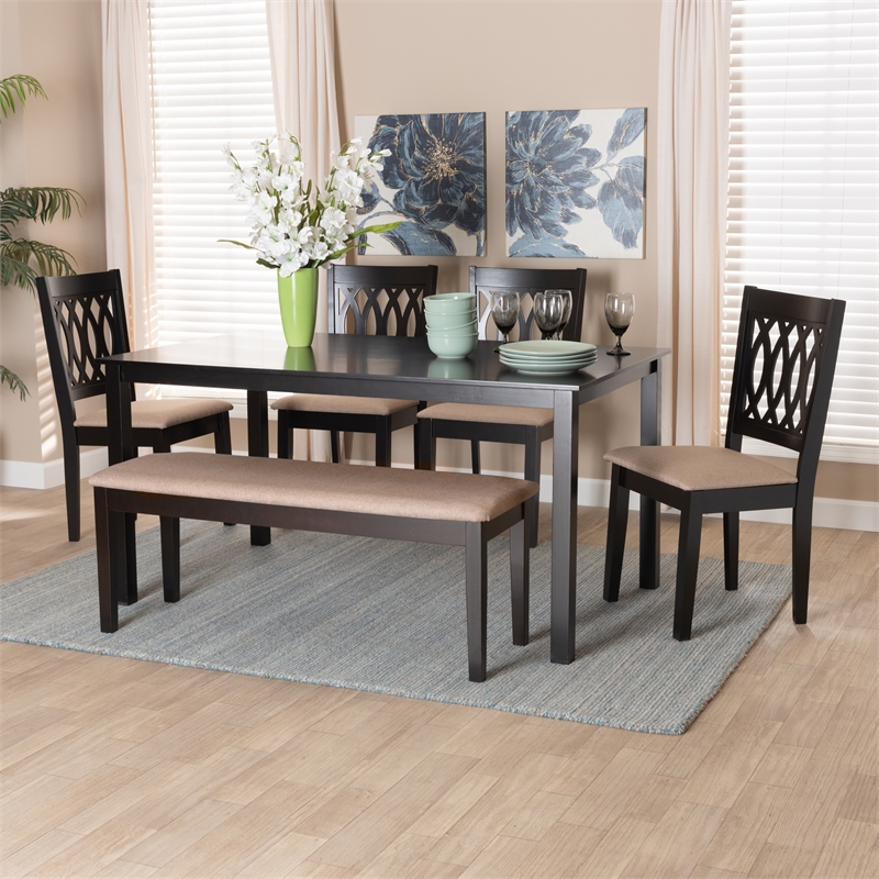 Baxton Studio Florencia Beige Fabric and Espresso Brown Wood 6-Piece Dining Set