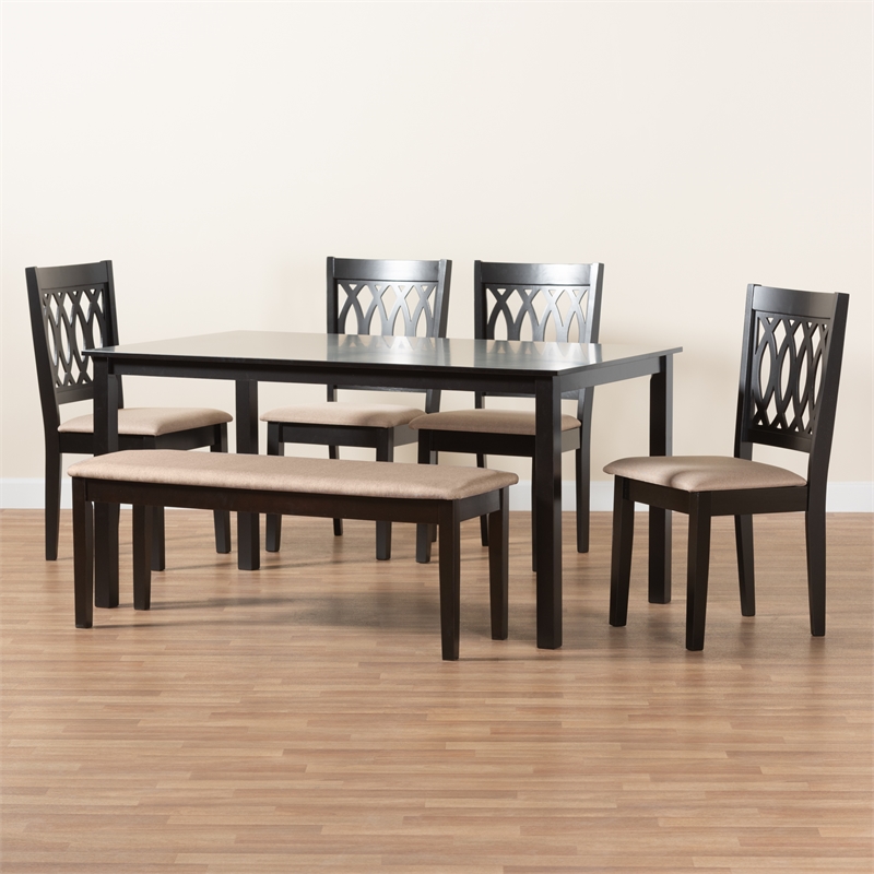 Baxton Studio Florencia Beige Fabric and Espresso Brown Wood 6-Piece Dining Set