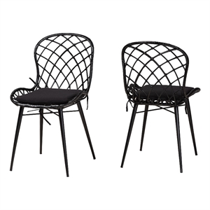 Baxton Studio Sabelle Bohemian Black Finished Rattan and Metal Dining Chair