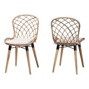 Baxton Studio Sabelle Brown Teak Wood and Greywashed Rattan Dining Chair