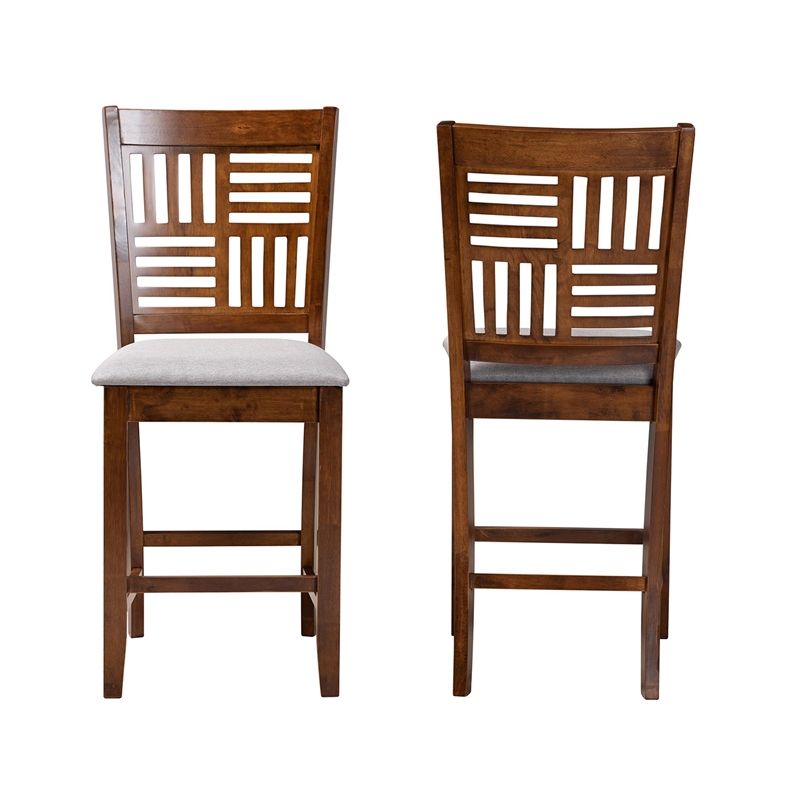 Baxton Studio Deanna Grey Fabric and Walnut Brown Finished Wood Counter Stool