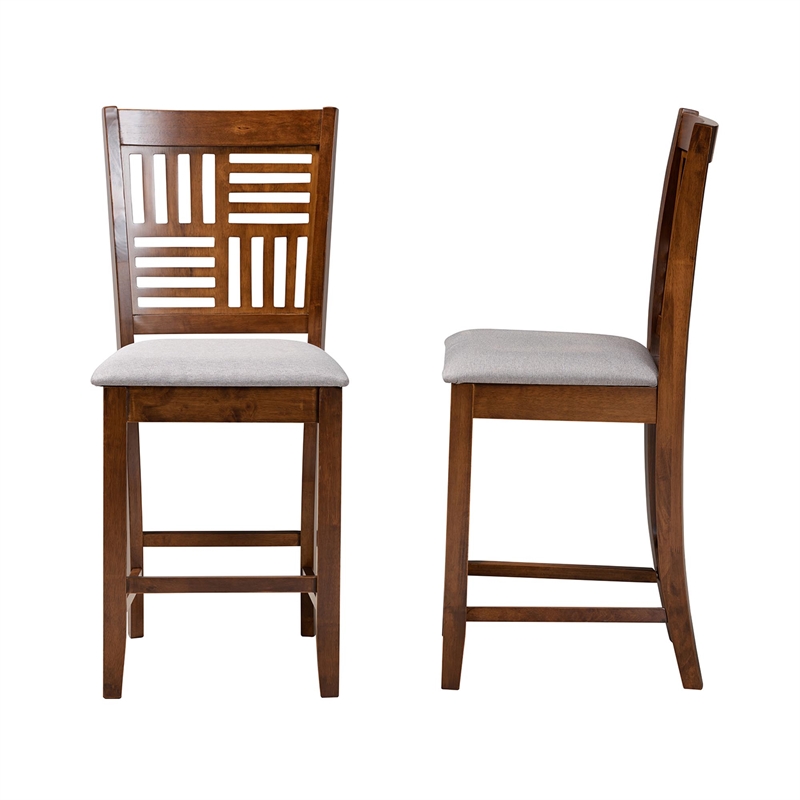 Baxton Studio Deanna Grey Fabric and Walnut Brown Finished Wood Counter Stool