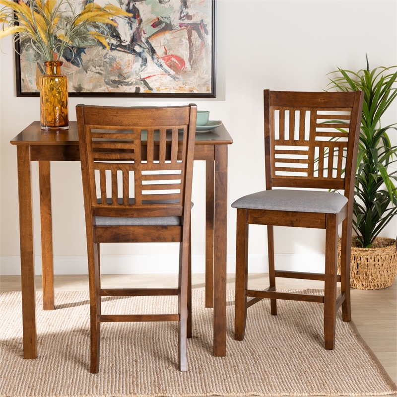 Baxton Studio Deanna Grey Fabric and Walnut Brown Finished Wood Counter Stool