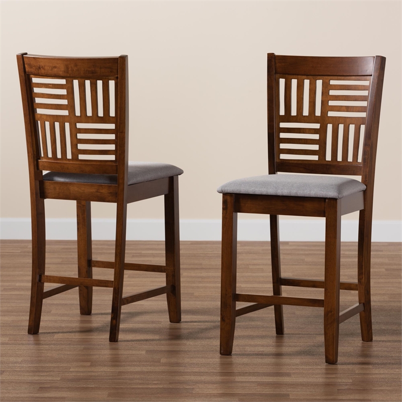 Baxton Studio Deanna Grey Fabric and Walnut Brown Finished Wood Counter Stool