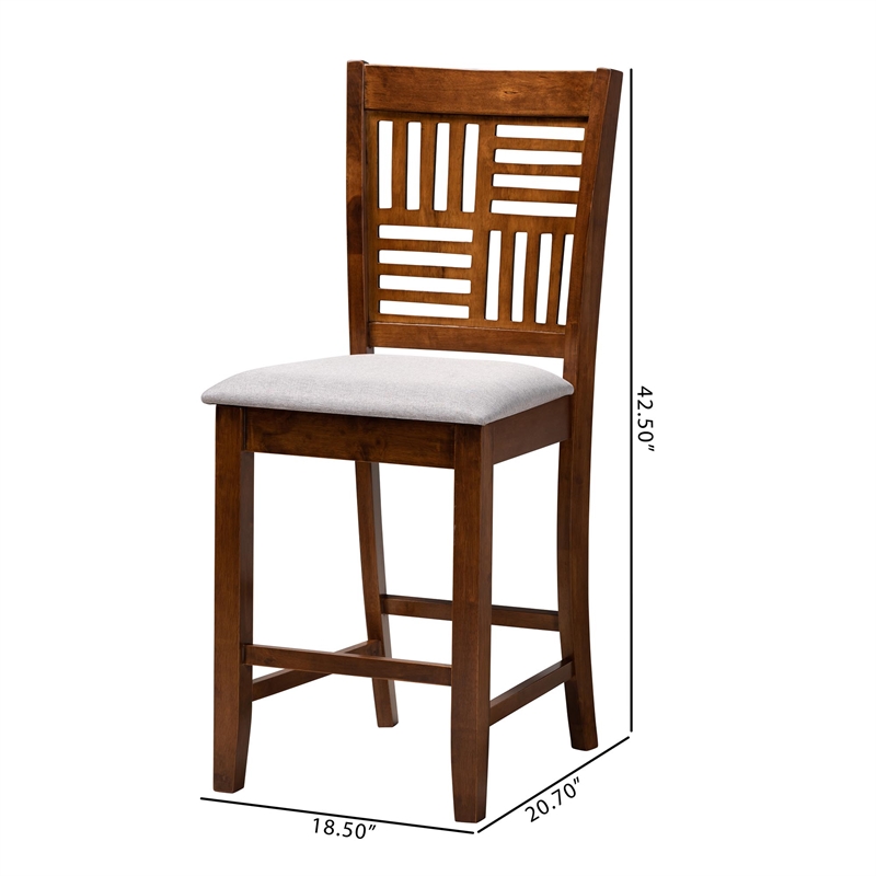 Baxton Studio Deanna Grey Fabric and Walnut Brown Finished Wood Counter Stool