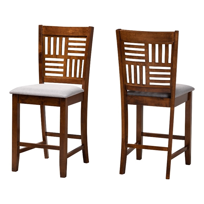 Baxton Studio Deanna Grey Fabric and Walnut Brown Finished Wood Counter Stool