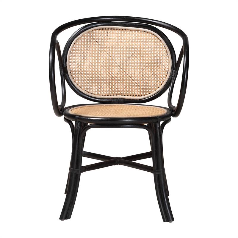Baxton Studio Palesa Two-Tone Black and Brown Rattan Dining Chair