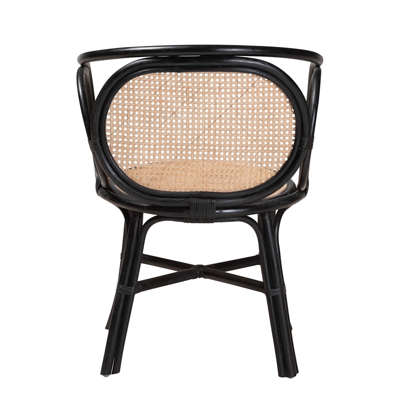 Baxton Studio Palesa Two-Tone Black and Brown Rattan Dining Chair
