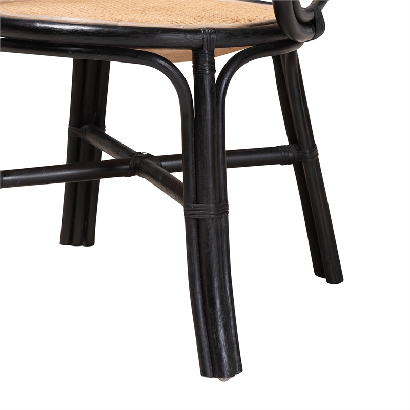 Baxton Studio Palesa Two-Tone Black and Brown Rattan Dining Chair