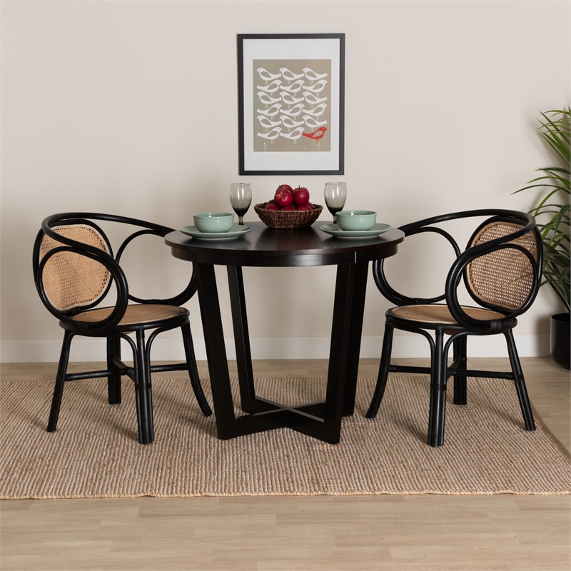 Baxton Studio Palesa Two-Tone Black and Brown Rattan Dining Chair