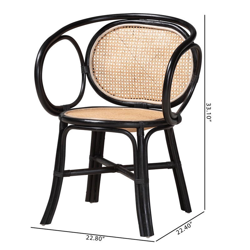 Baxton Studio Palesa Two-Tone Black and Brown Rattan Dining Chair