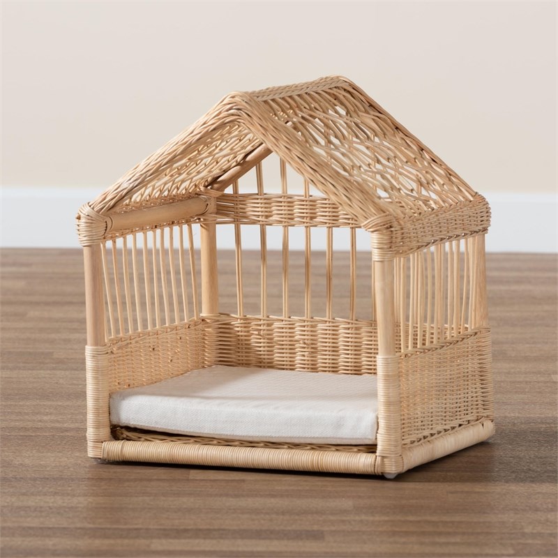 Baxton Studio Pieta Modern Bohemian Natural Brown Rattan Pet Bed