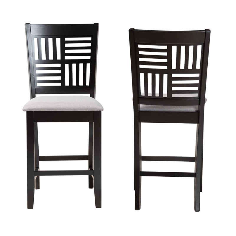 Baxton Studio Deanna Grey Fabric and Dark Brown Finished Wood Counter Stool