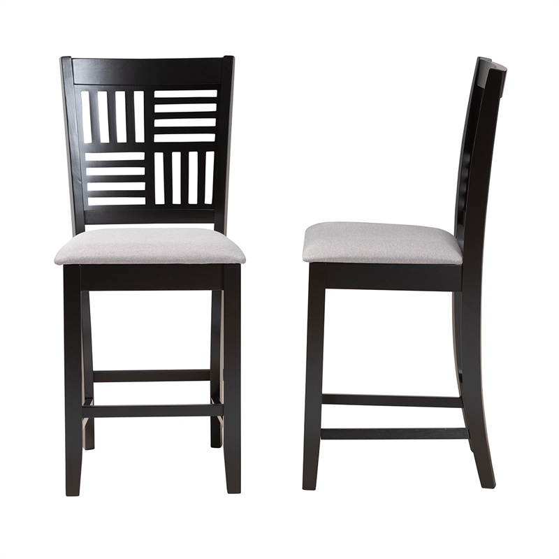 Baxton Studio Deanna Grey Fabric and Dark Brown Finished Wood Counter Stool