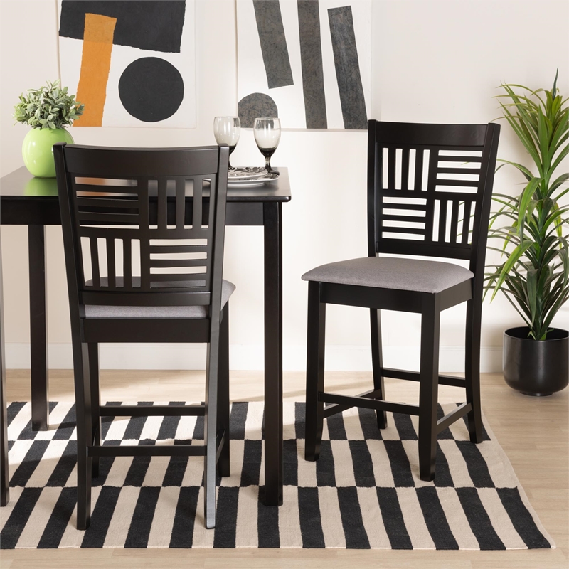 Baxton Studio Deanna Grey Fabric and Dark Brown Finished Wood Counter Stool
