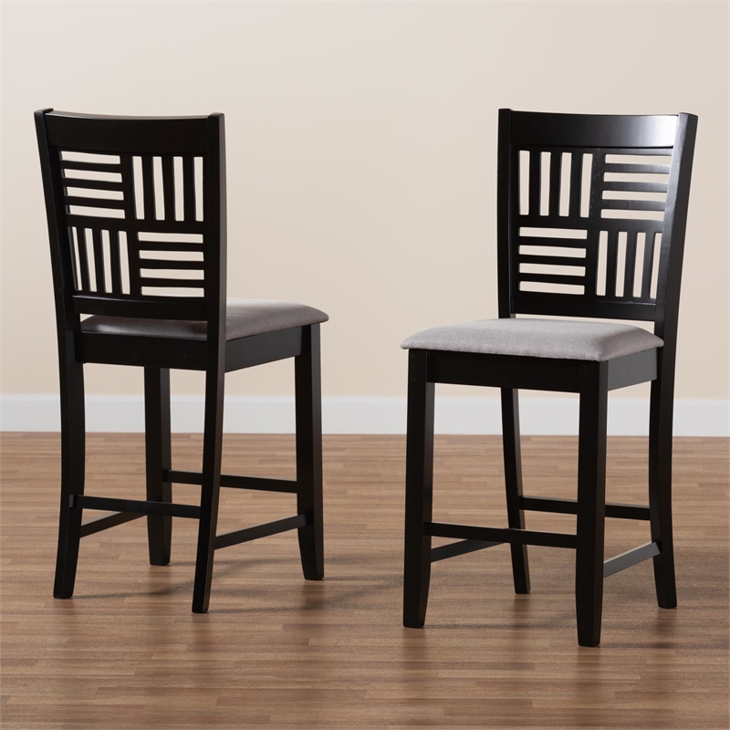 Baxton Studio Deanna Grey Fabric and Dark Brown Finished Wood Counter Stool